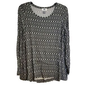 Old Navy Top Black White Small Long Sleeve Rayon Casual Pullover Womens